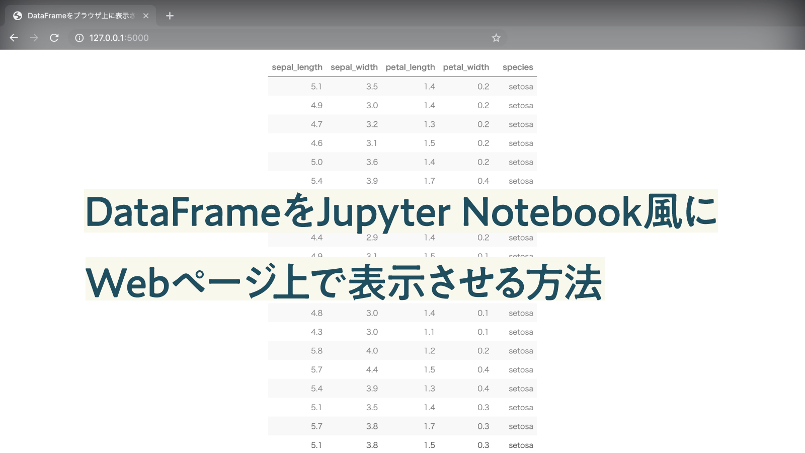 【Flask】PandasのDataFrameをJupyter Notebook風にWebページ上で表示させる方法